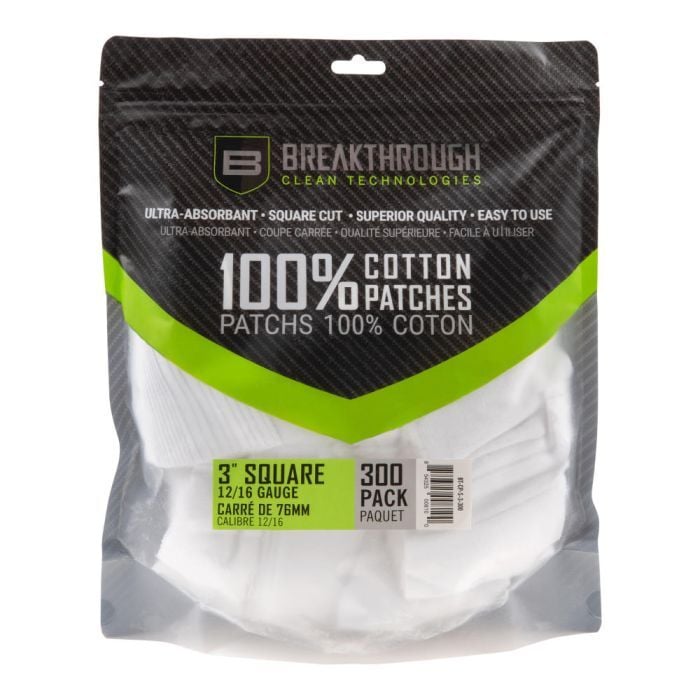 Breakthrough Clean Technologies 12 & 16 Gauge 3 X 3-In Square Cotton Patches, 300-Pk