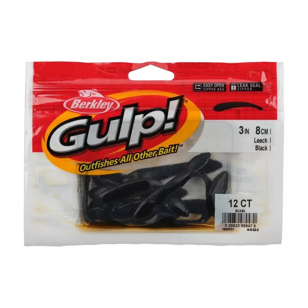 Berkley Gulp! Black Leech, 3-In, 12-Ct