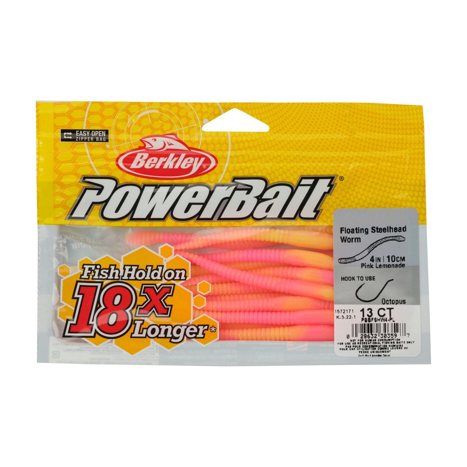 Berkley PowerBait Floating Pink Lemonade SteelHead Worm, 4-In