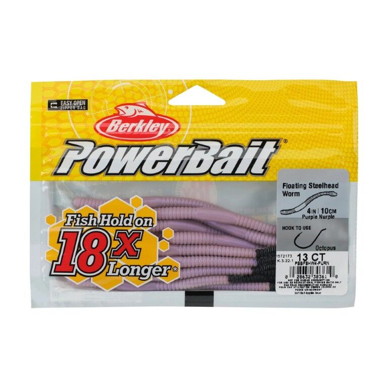 Berkley PowerBait Purple Nurple Floating Steelhead Worm, 4-In