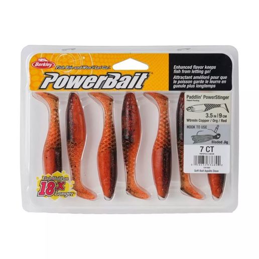 Berkley PowerBait Paddlin' PowerStinger Watermelon Copper/Orange With Red, 3 1/2-In, 7-Ct