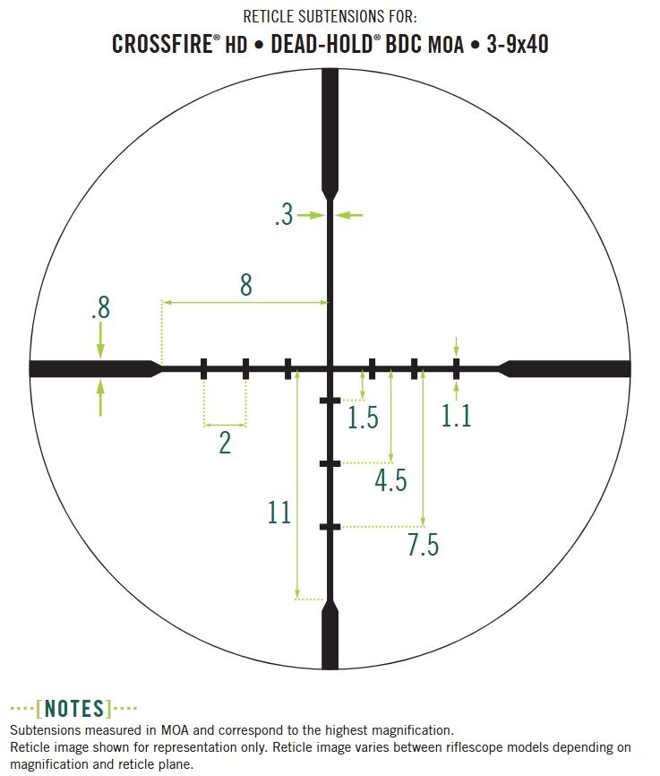Vortex Crossfire HD 3-9x40 Dead-Hold BDC (MOA) Reticle 1-In Tube Scope