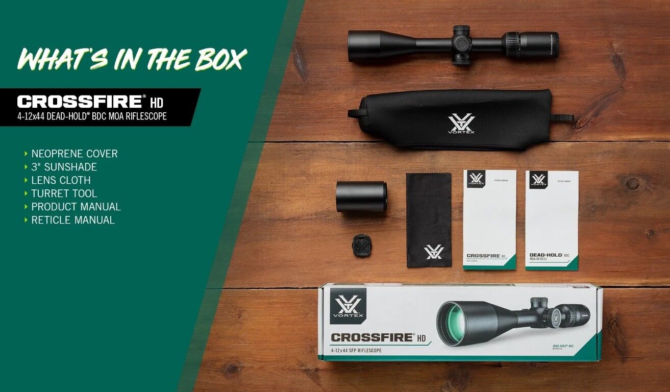 Vortex Crossfire HD 4-12x44 Dead-Hold BDC (MOA) Reticle 1-In Tube Scope