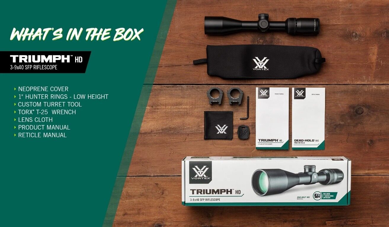 Vortex Triumph HD 3-9x40 Dead-Hold BDC (MOA) Reticle 1-In Tube Scope