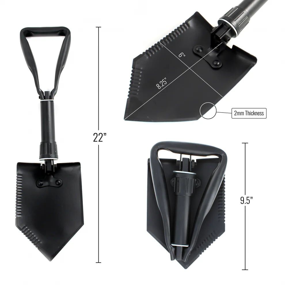ASR Outdoor 3 in 1 Black Trifold Steel Multipurpose Serrated Shovel Pick And Saw, 22-In