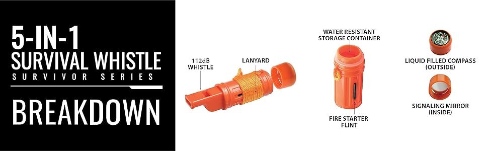 Sona Enterprises 5-In-1 Orange Survival Whistle