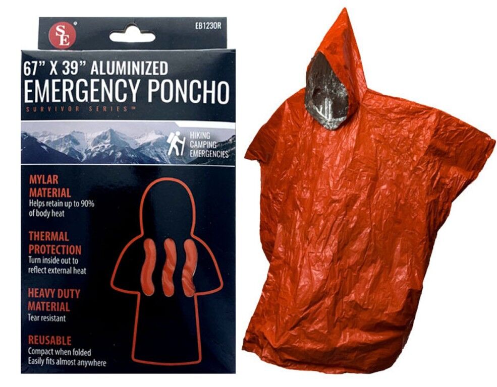 Sona Enterprises Orange Aluminized Emergency Poncho, 67-In x 39-In