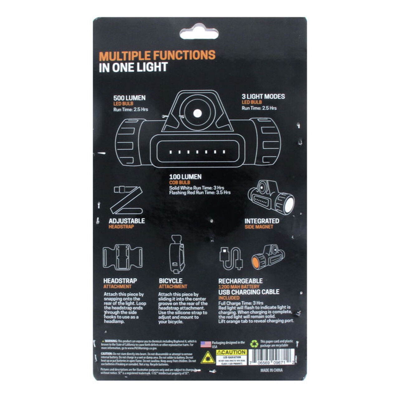 Sona Enterprises 500 Lumen 3-In-1 Rechargeable Utility LED Headlamp
