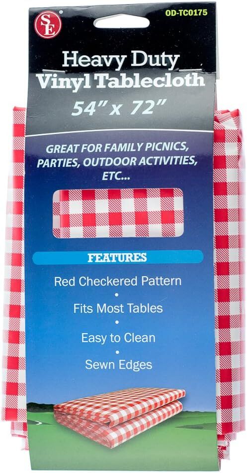 Sona Enterprises Heavy Duty Checkered Vinyl Tablecloth, 54-In x 72-In