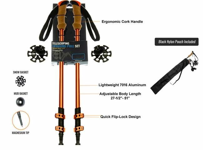 SE Flip Lock Telescoping Trekking Pole - Orange