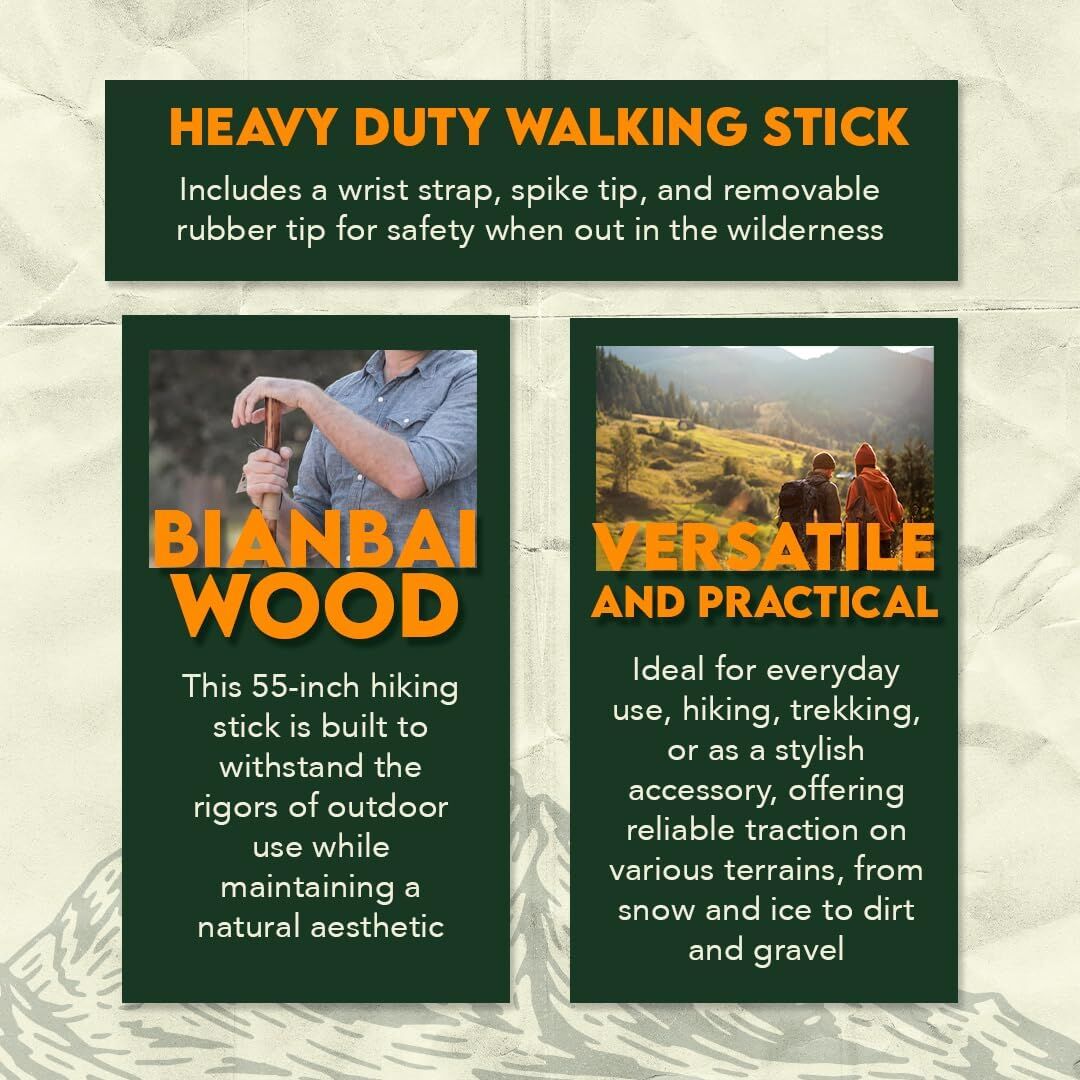 Sona Enterprises Natural Wood Walking Stick With Floral Design, 55-In