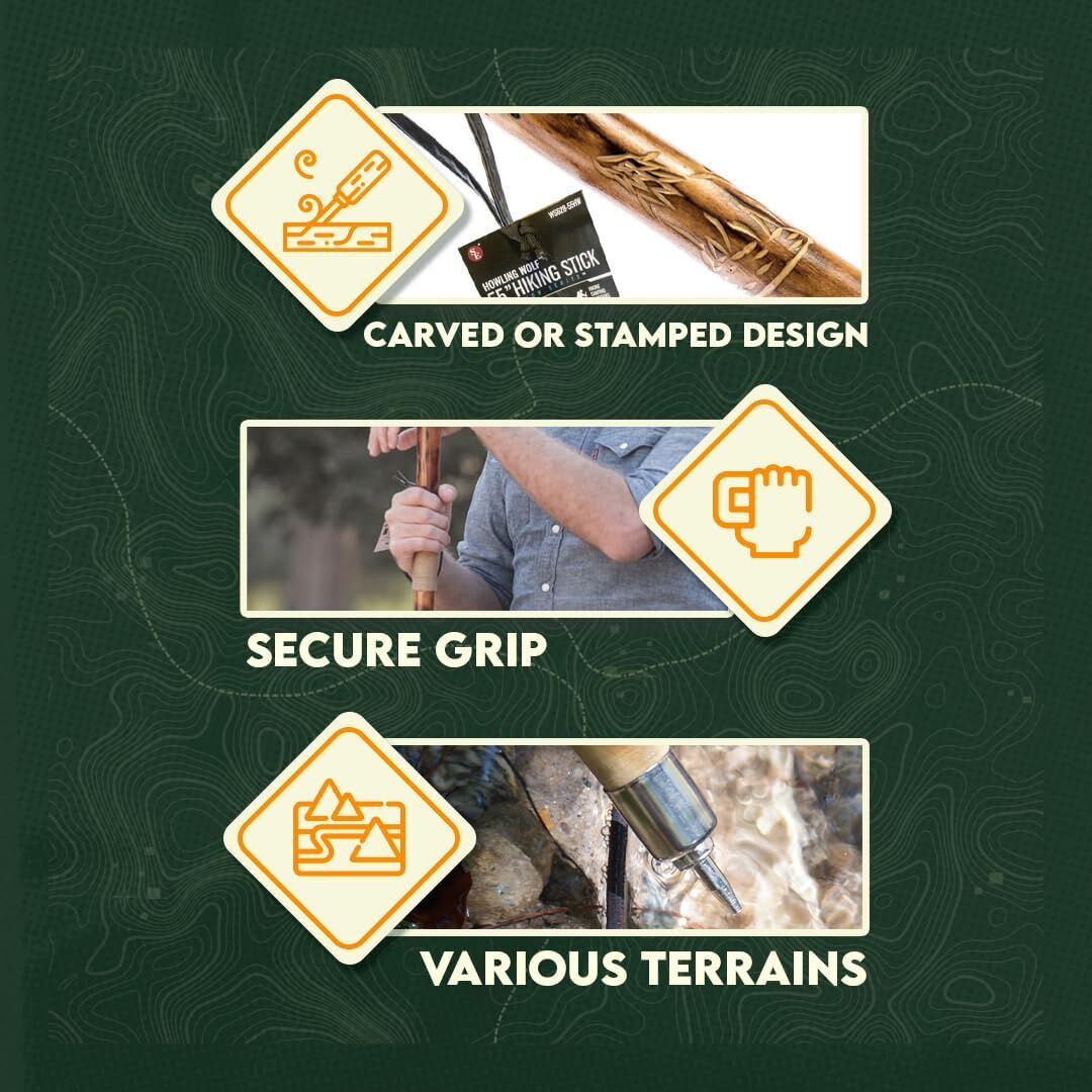 Sona Enterprises Natural Wood Walking Stick With Floral Design, 55-In