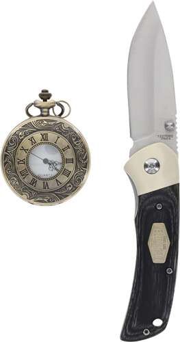 Old Timer Folding Knife & Pocket Watch Combo Tin, 3-In