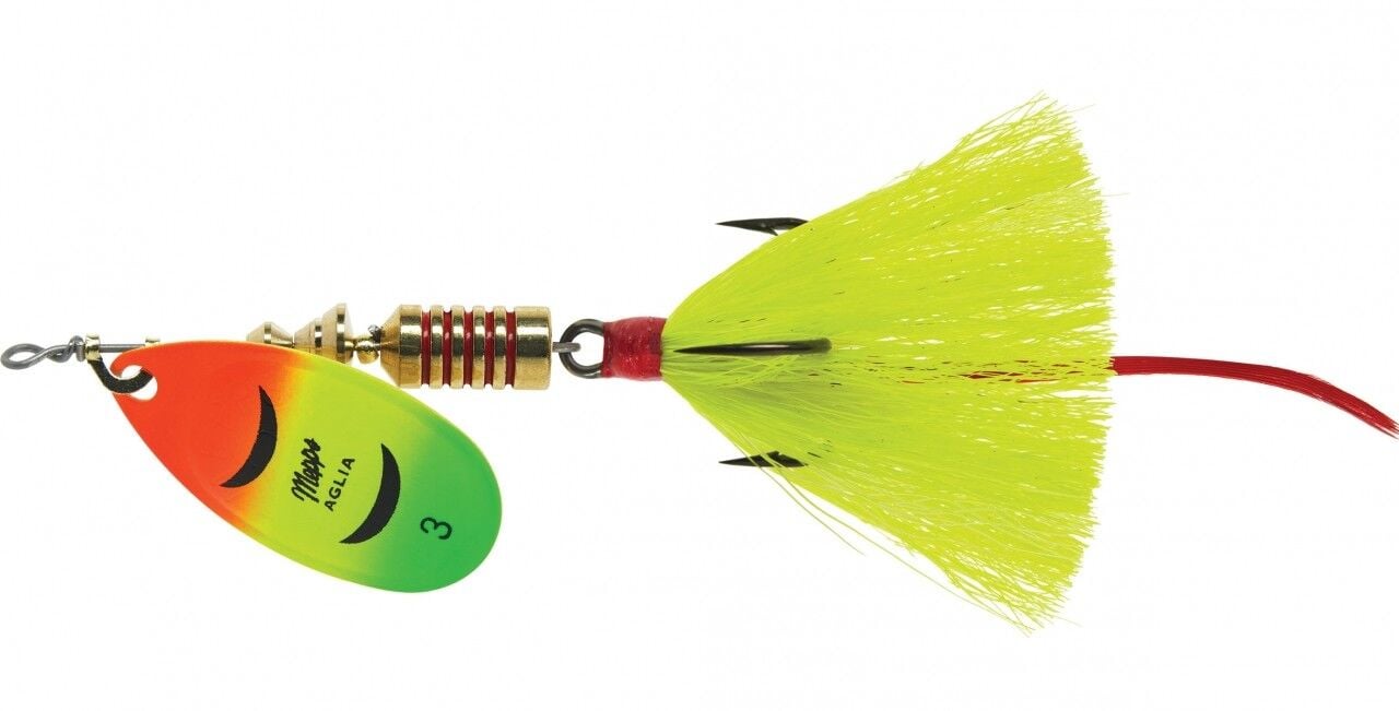 Mepps Hot Firetiger/Yellow Dressed Aglia Lure, #3, 1/4 oz.