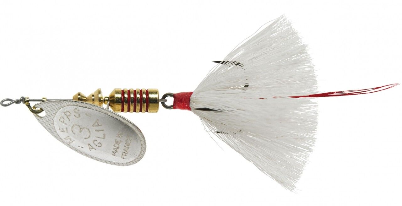 Mepps Silver/White Dressed Aglia Lure, #3, 1/4 oz.