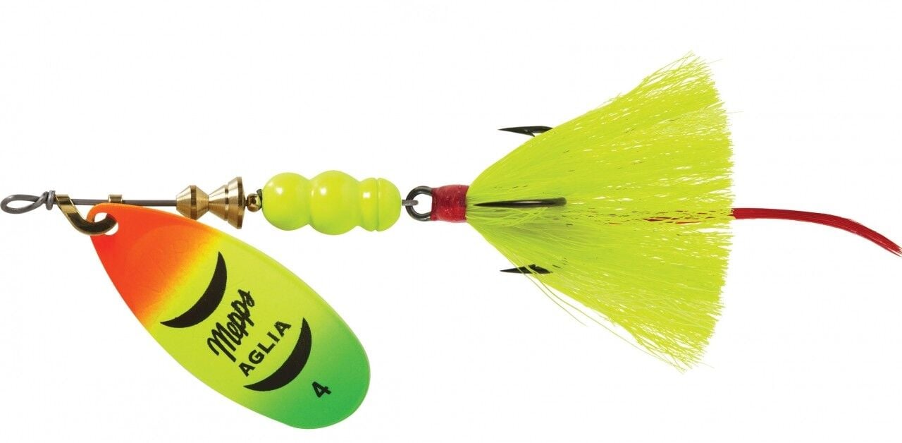 Mepps Hot Firetiger/Yellow Dressed Aglia Lure, #4, 1/3 oz.