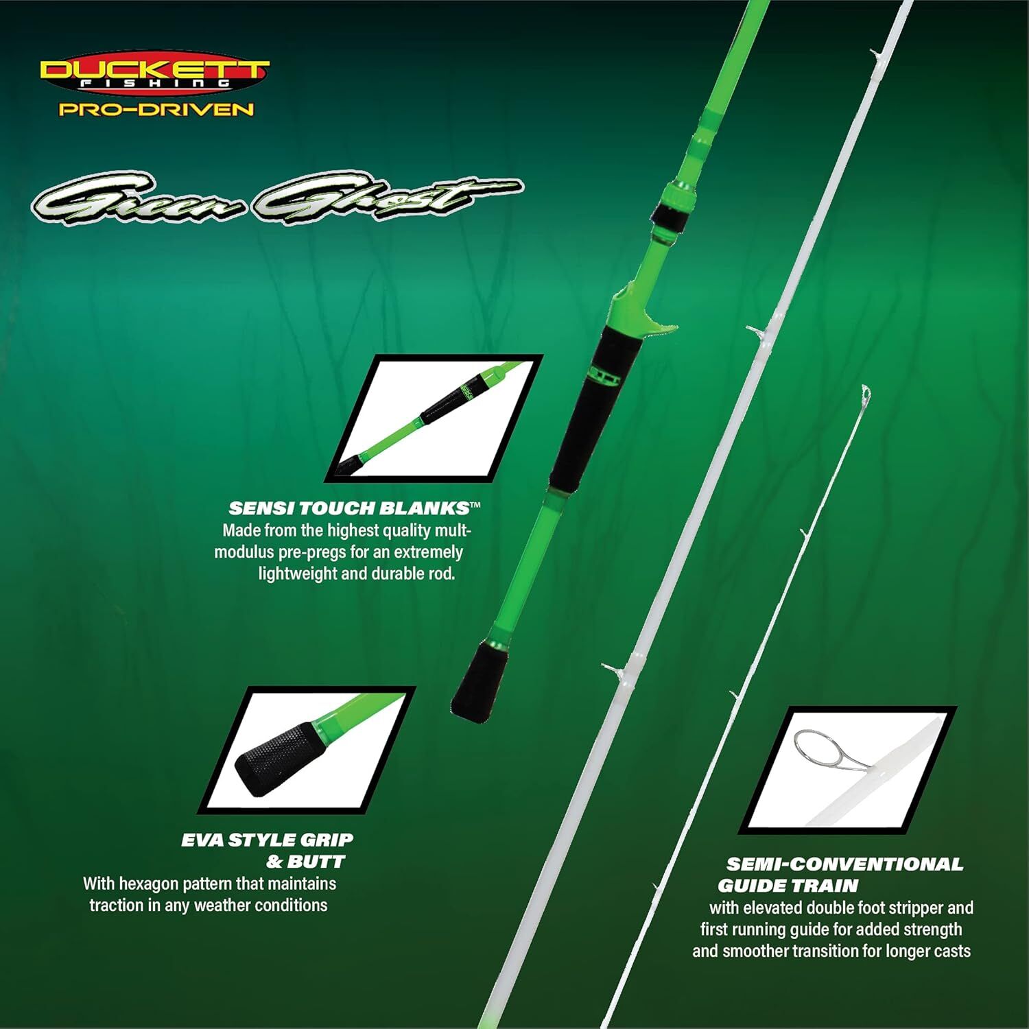 Duckett Fishing Green Ghost Spinning Rod Medium, 1-Piece, 6 3/4-Ft