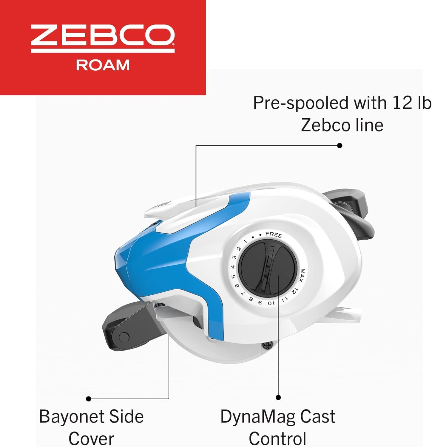 Zebco Roam Blue Baitcast Combo Medium-Heavy, 2-Piece, 6 1/2-Ft