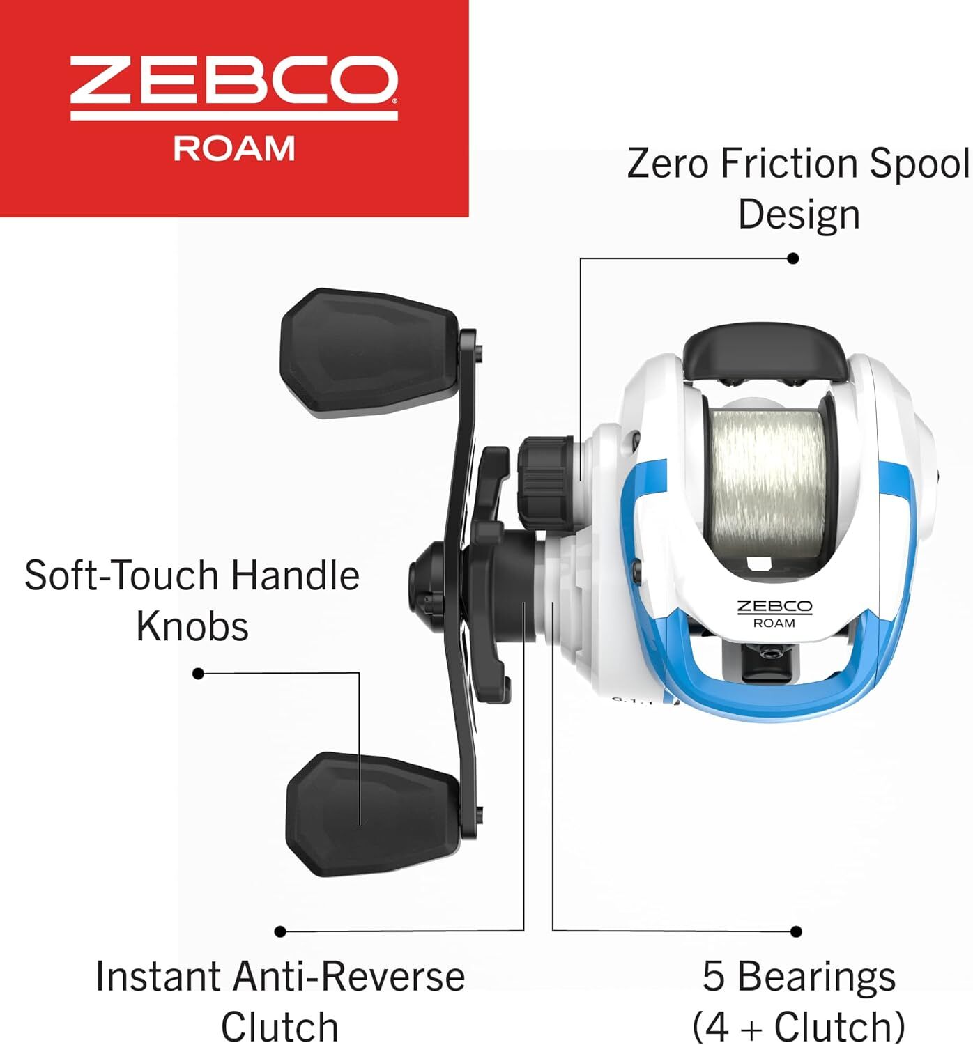 Zebco Roam Blue Baitcast Combo Medium-Heavy, 2-Piece, 6 1/2-Ft