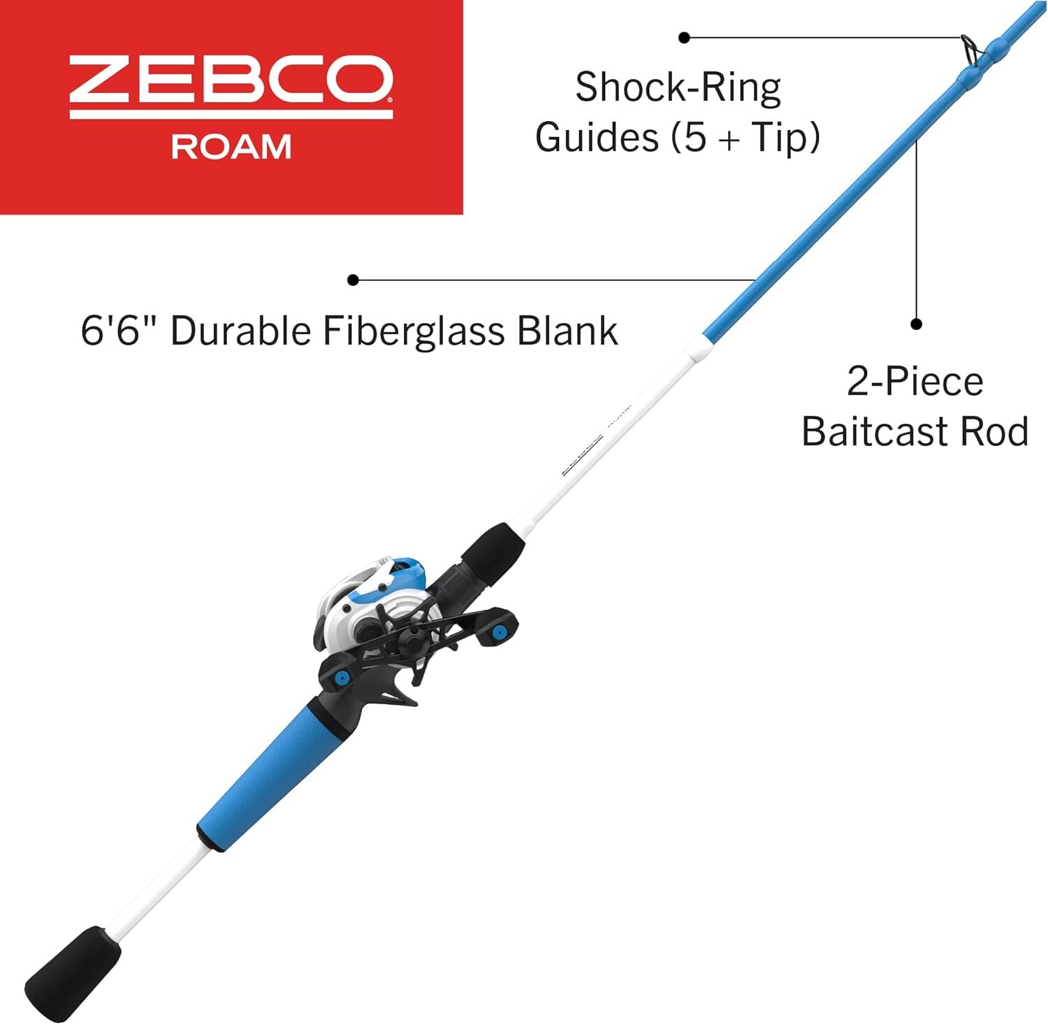 Zebco Roam Blue Baitcast Combo Medium-Heavy, 2-Piece, 6 1/2-Ft
