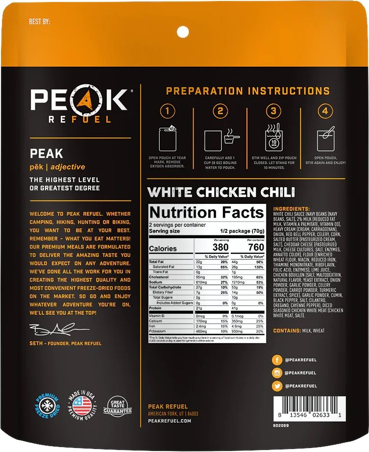 Peak Refuel White Chicken Chili Freeze-Dried Meal