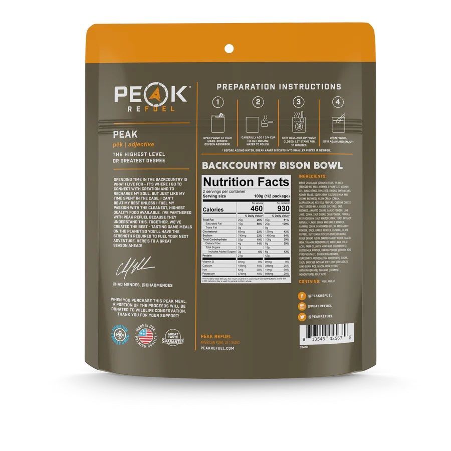 Peak Refuel Backcountry Bison Bowl Freeze Dried Meal
