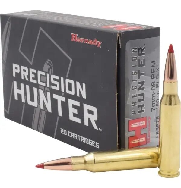 Hornady Precision Hunter 7mm‑08 Rem, 150 Grain ELD-X Rifle Ammo, 20-Rd