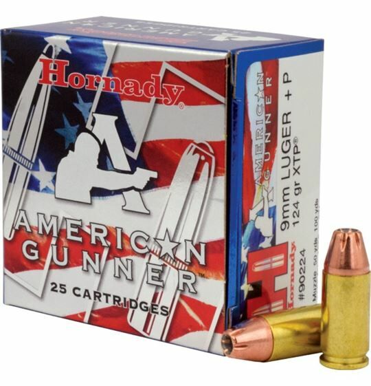 Hornady American Gunner 9mm +P, 124 Grain XTP Pistol Ammo, 25-Rd