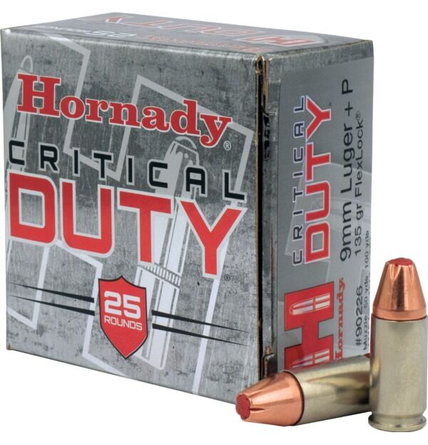 Hornady Critical Duty 9mm +P, 135 Grain FlexLock Pistol Ammo, 25-Rd