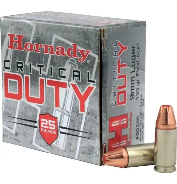 Hornady Critical Duty 9mm, 135 Grain FlexLock Pistol Ammo, 25-Rd