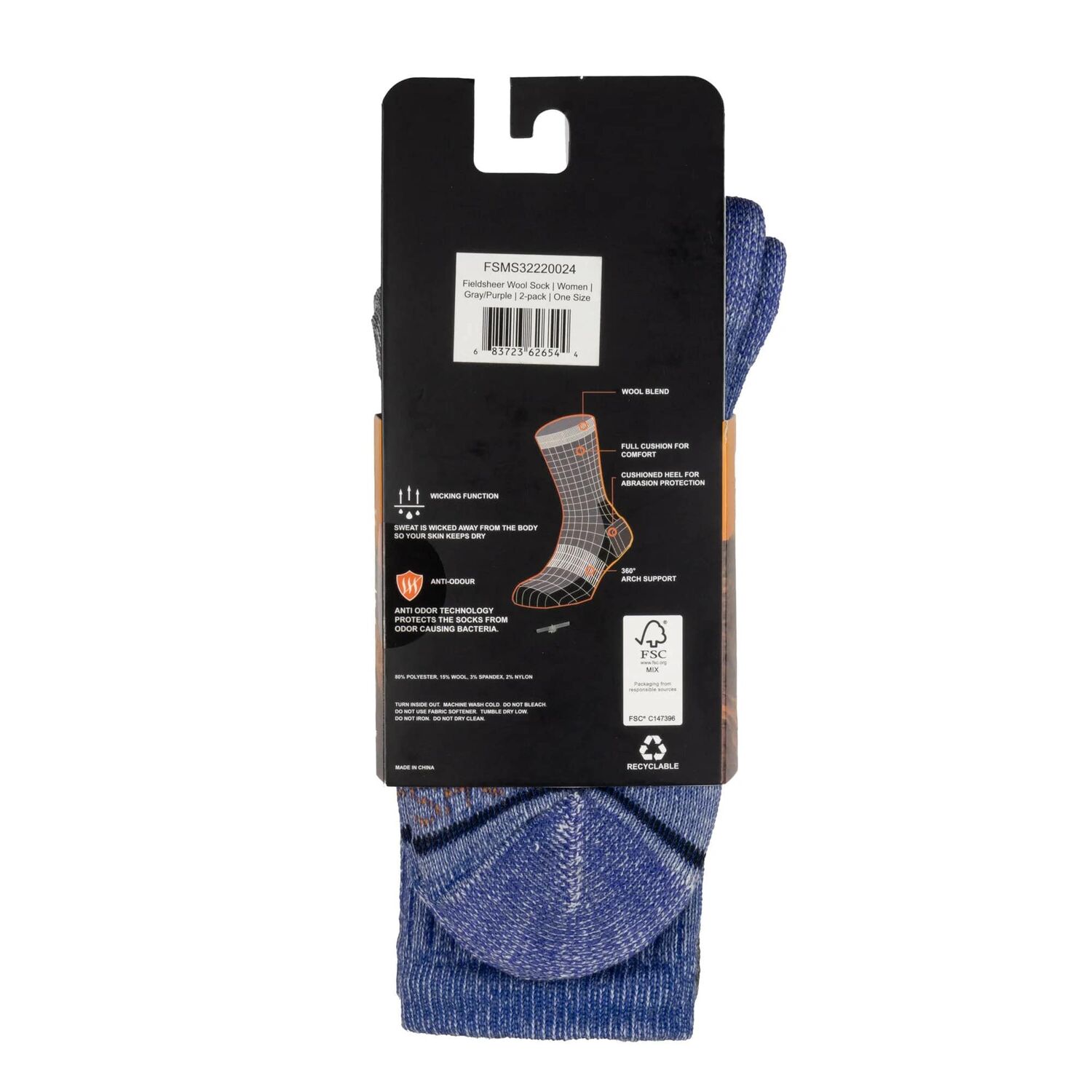 Mobile Warming Women's Wool Sock 2-PK in Purple/Grey