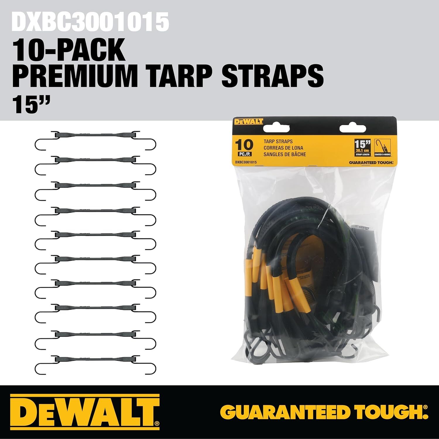 DeWalt Rubber Tarp Straps, 15-In, 10-Pk