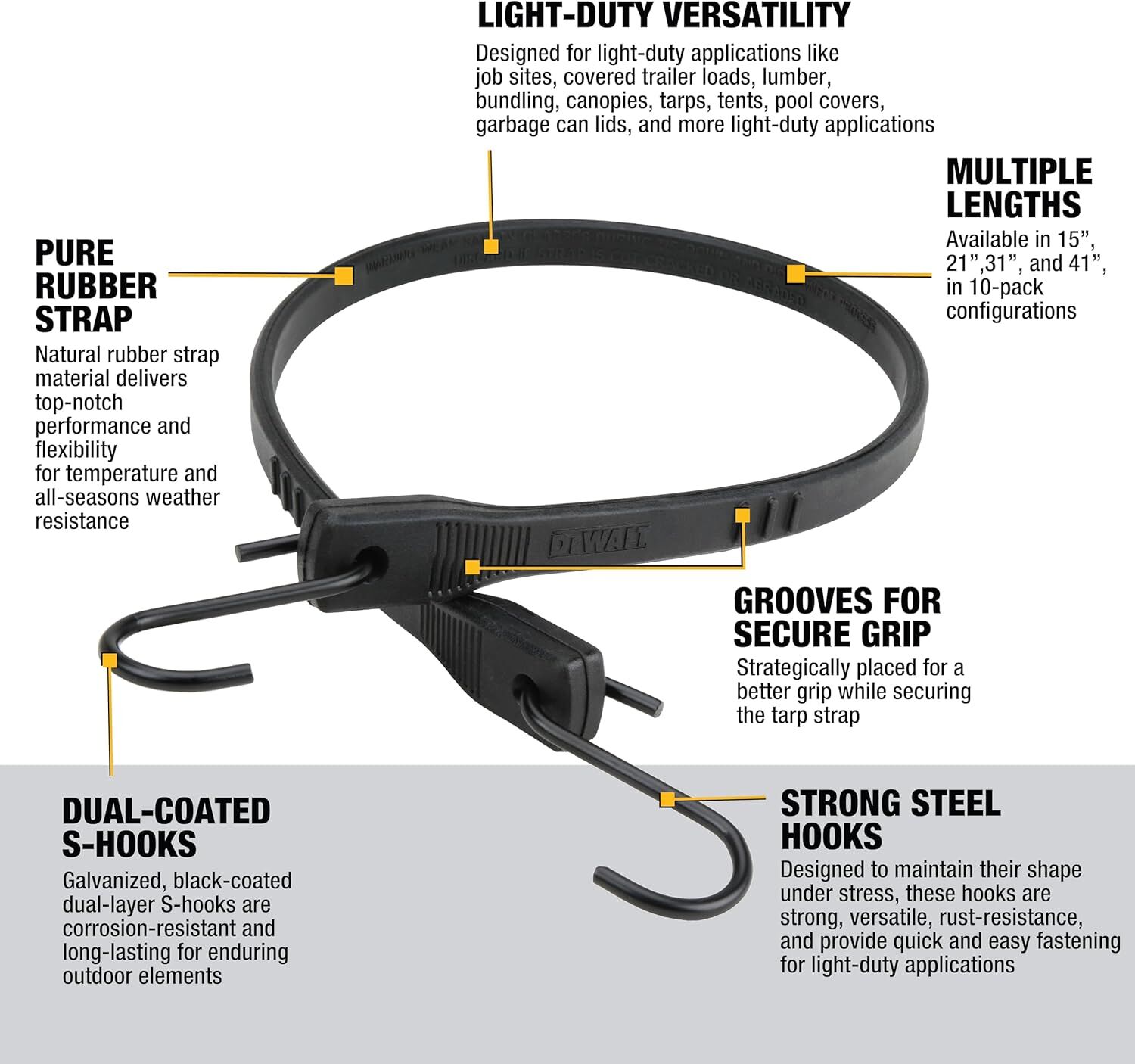 DeWalt Rubber Tarp Straps, 31-In, 10-Pk