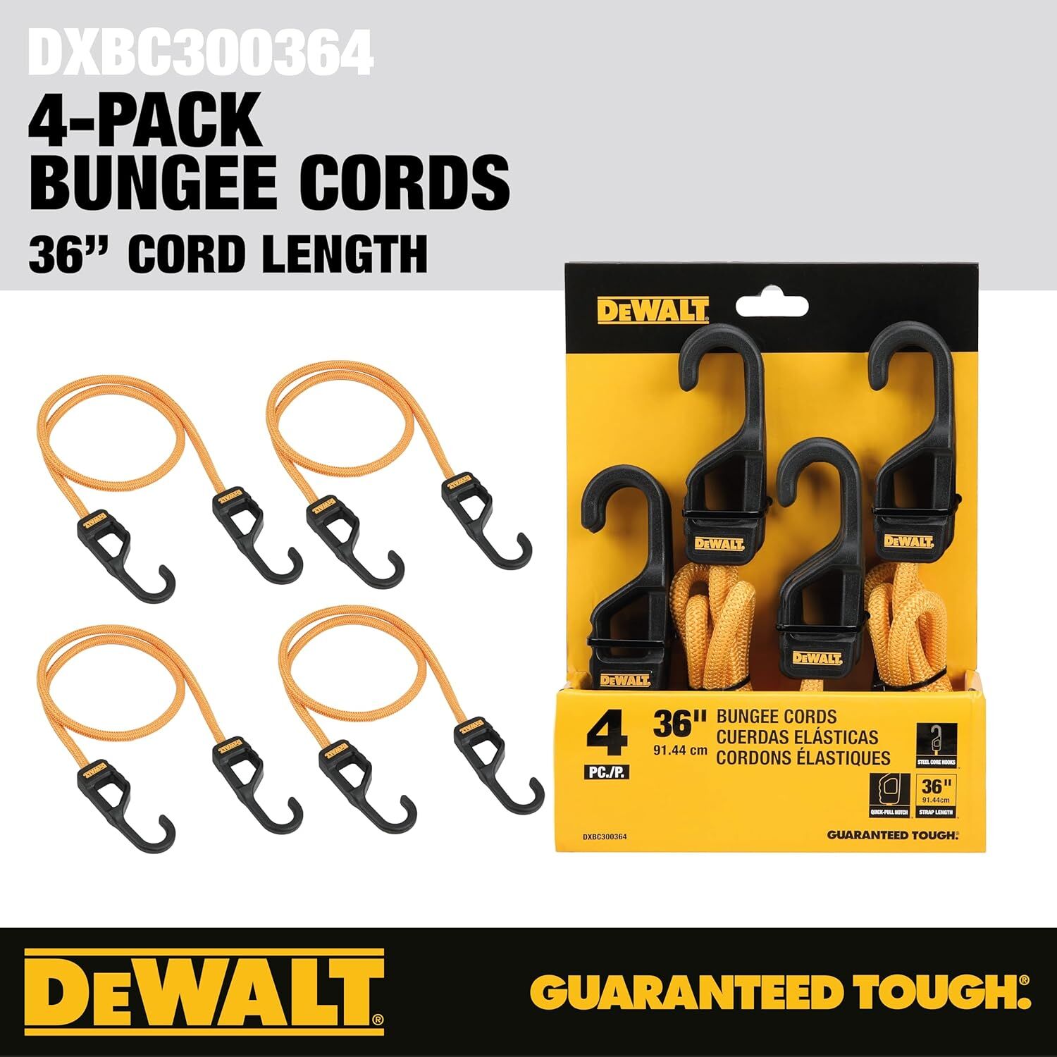 DeWalt Heavy Duty Bungee Cords, 36-In, 4-Pk