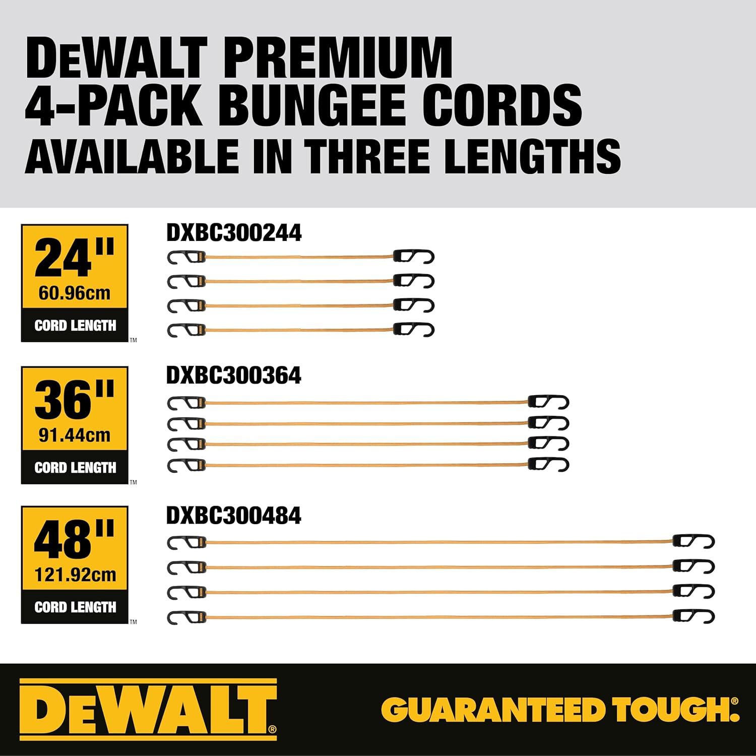 DeWalt Heavy Duty Bungee Cords, 36-In, 4-Pk