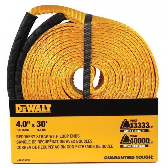 DEWALT Heavy Duty Looped End 40,000-Lb Break Strength Recovery Strap, 4-In X 30-Ft