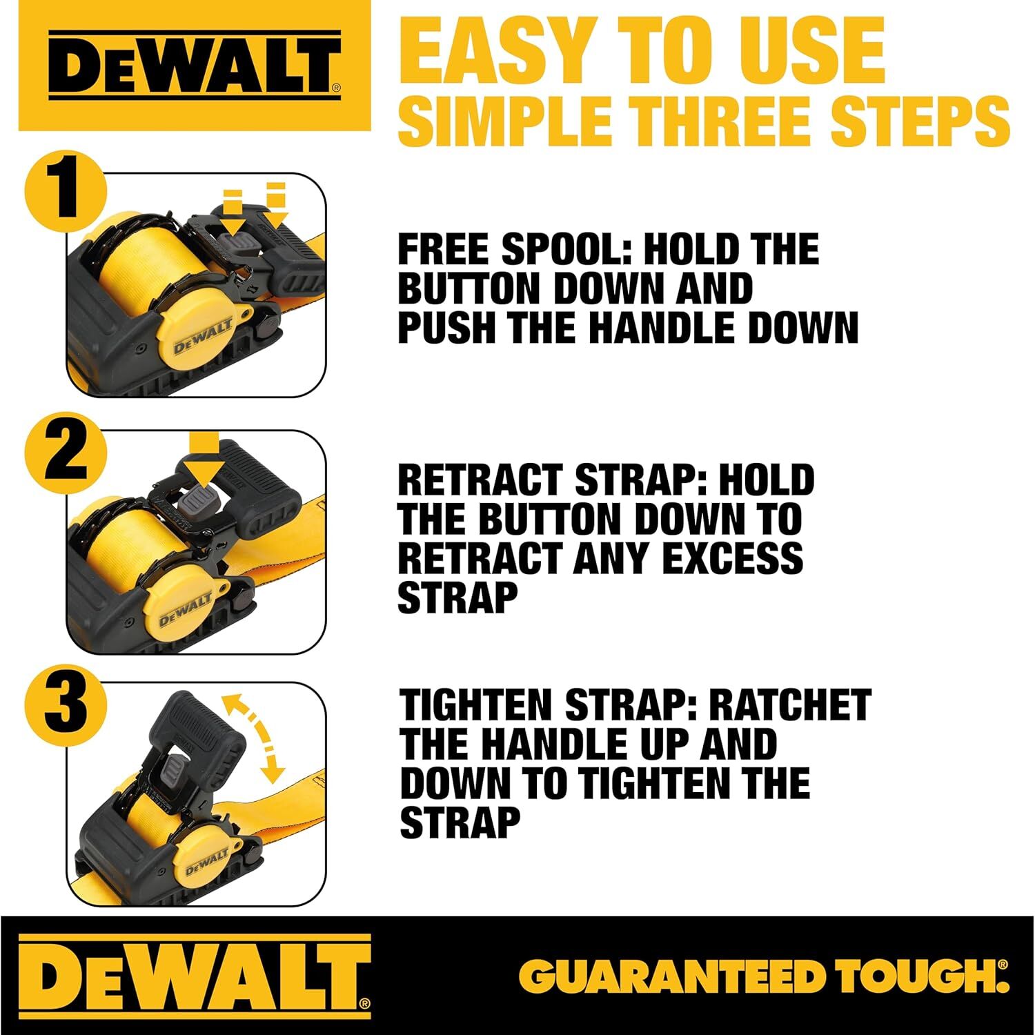 DeWalt Auto Retractable Ratchet Straps, 2-In x 10-Ft, 2-Pk