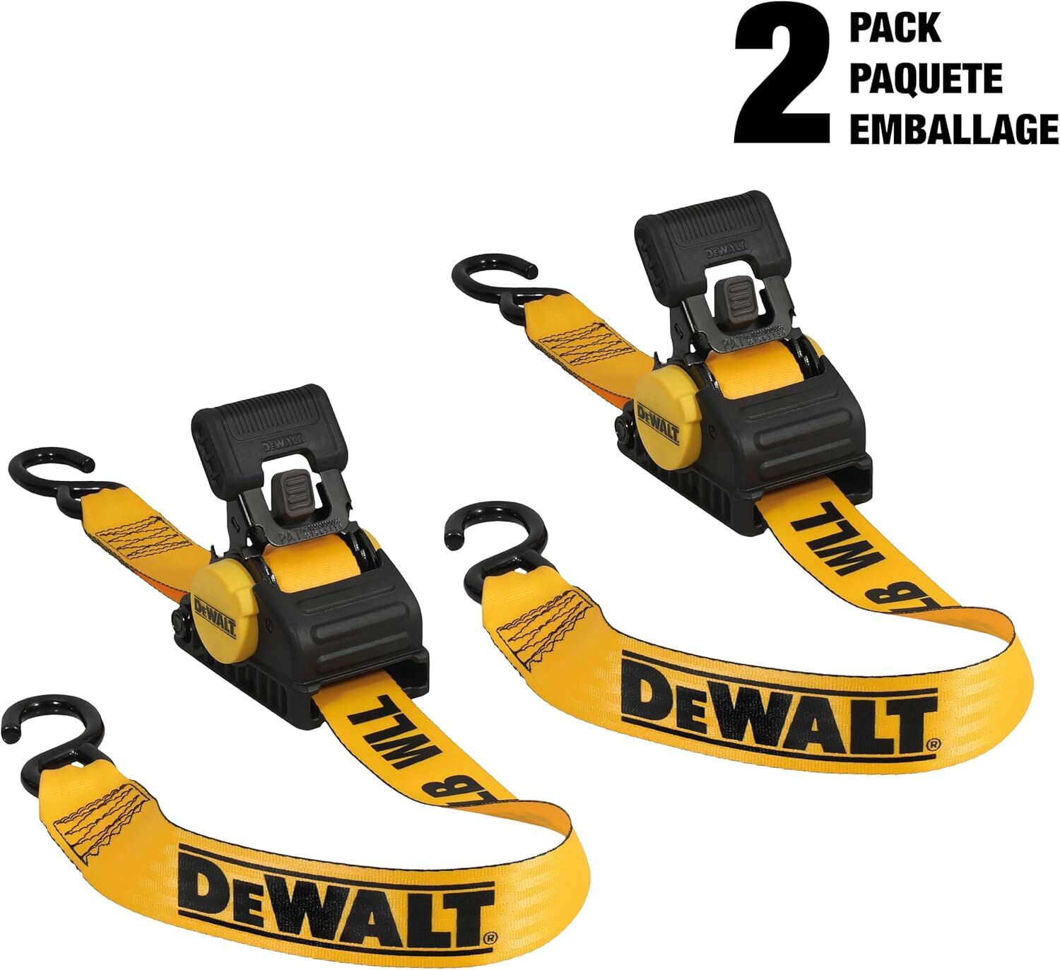 DeWalt Auto Retractable Ratchet Straps, 2-In x 10-Ft, 2-Pk