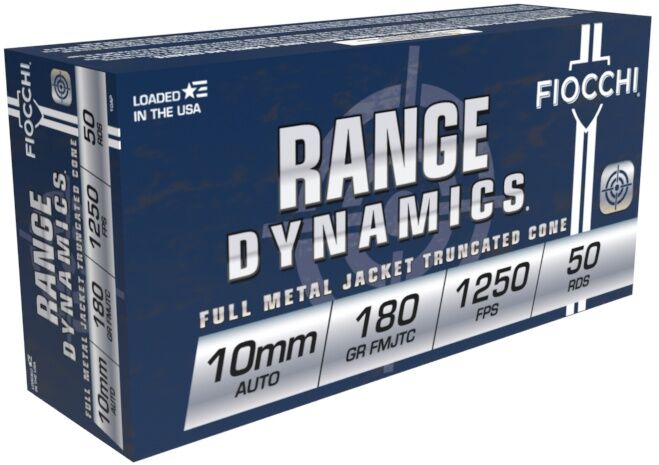 Fiocchi Range Dynamic 10mm FMJTC 180 Grain Pistol Ammo, 50-Rd