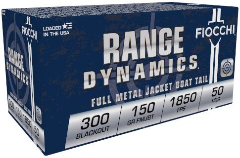 Fiocchi Range Dynamics .300 Blackout, 150 Grain Full Metal Jacket Boat-Tail Rifle Ammo, 50-Rd