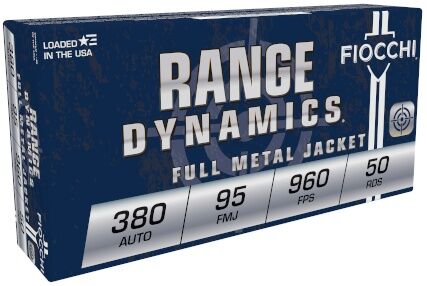 Fiocchi Range Dynamics .380 Auto, 95 Grain Full Metal Jacket Pistol Ammo, 50-Rd