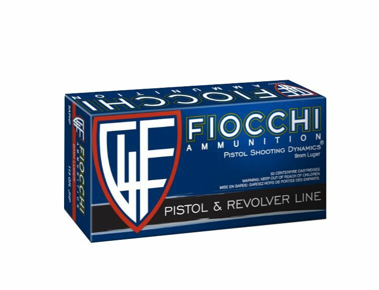 Fiocchi 9mm, 115 Grain, Jacketed Hollow Point Ammunition - 50 Rounds