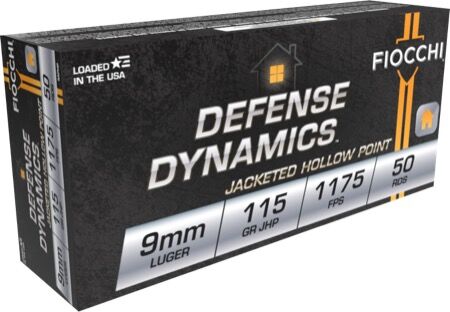 Fiocchi Defense Dynamics 9mm, 115 Grain Jacketed Hollow Point Pistol Ammo, 50-Rd