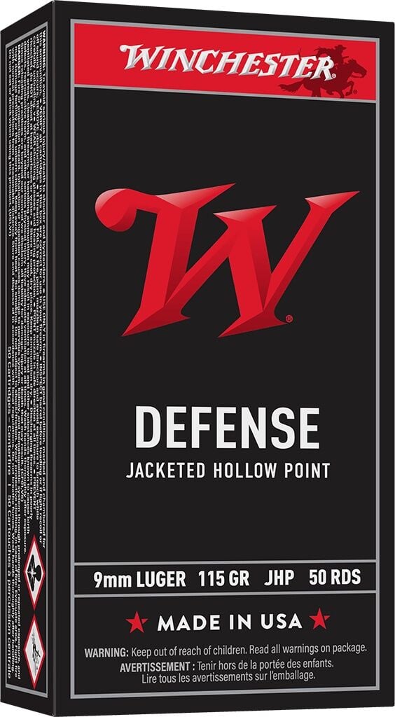 Winchester W Defense 9mm, 115 Grain Jacketed Hollow Point Pistol Ammo, 50 rd.