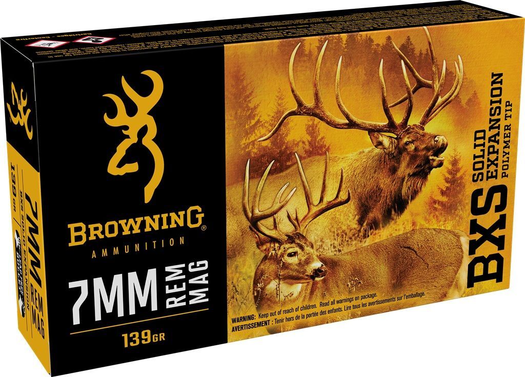 Browning 7mm Rem Mag, 139 Grain BXS Solid Expansion Polymer Tip Rifle Ammo, 20-Rd