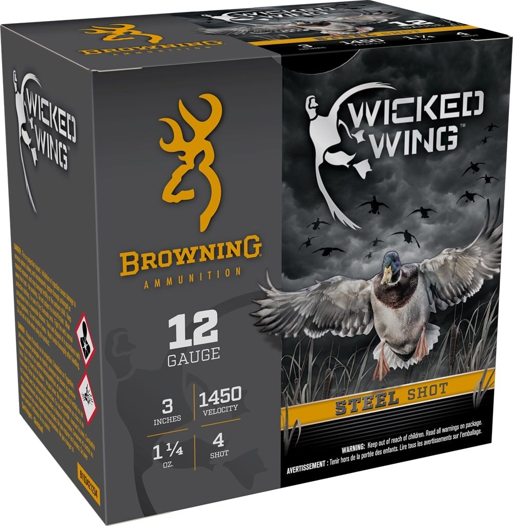 Browning Wicked Wing 12 Gauge 3" #4 Shot, 1 1/4-Oz, 25-Rd
