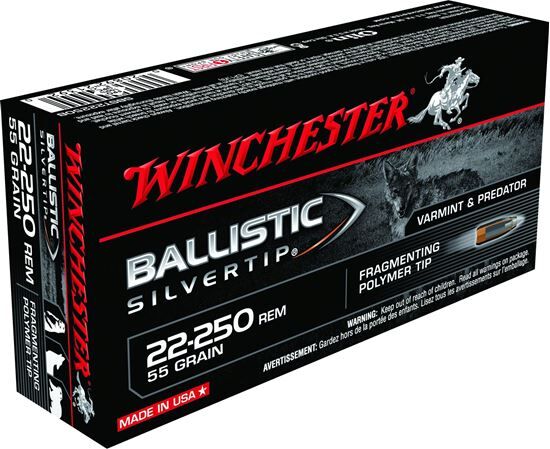Winchester Ballistic Silvertip .22-250 Rem, 55 Grain Fragmenting Polymer Tip Rifle Ammo, 20-Rd