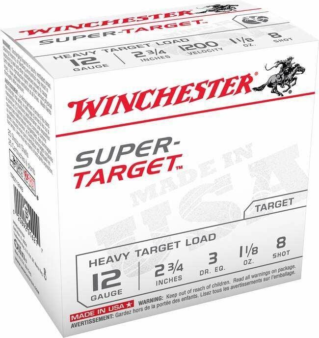 Winchester 12 Gauge, 2-3/4 in, #8 Shot, Heavy Target  Load Shotshell Cartridges - 25 Rounds