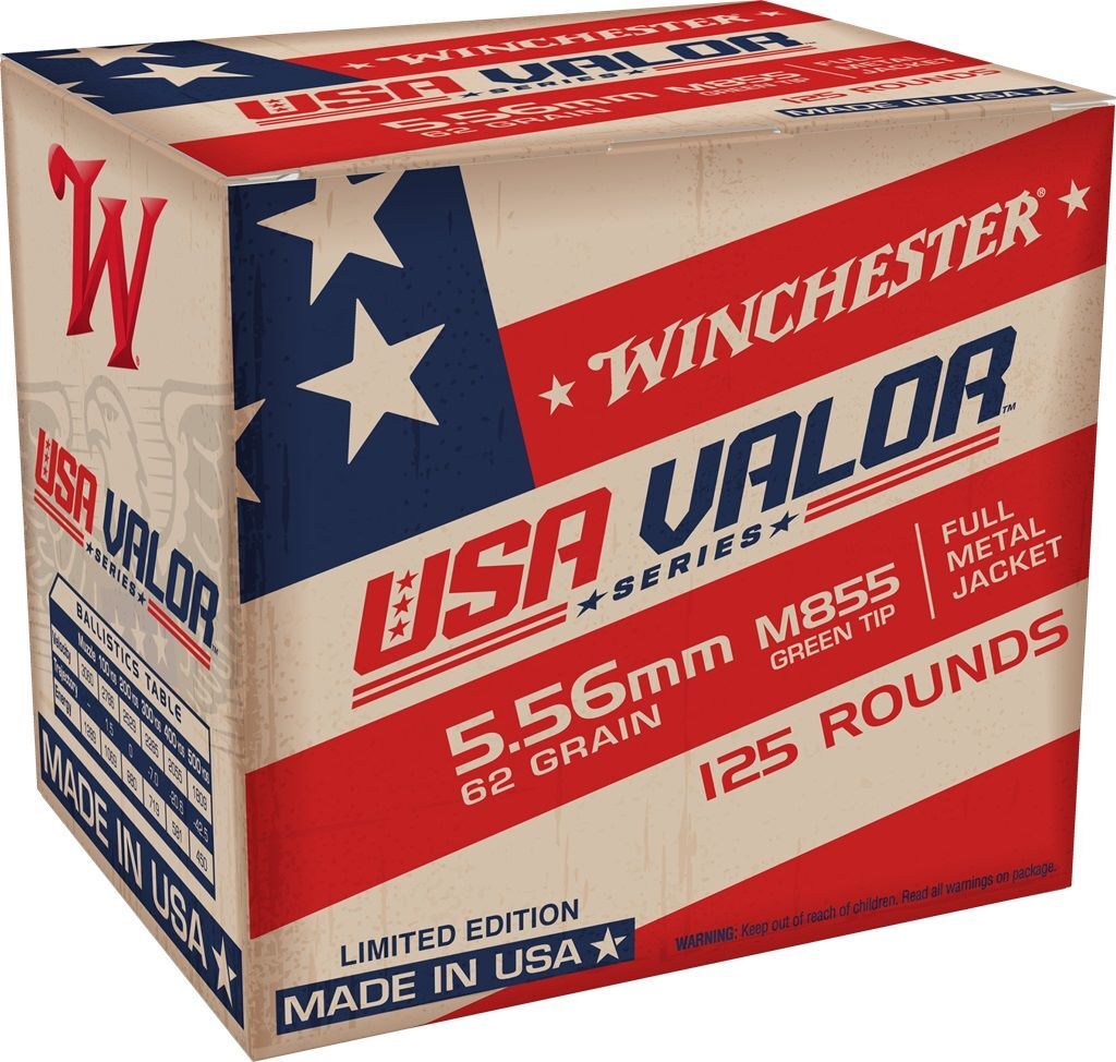 Winchester USA Valor 5.56 NATO, 55 Grain Full Metal Jacket Rifle Ammo, 125-Rd