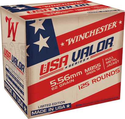 Winchester USA Valor Series 5.56mm, 62 Grain M855 Green Tip FMJ Ammo, 125-Rd